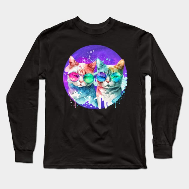 Rainbow Cats Couple Long Sleeve T-Shirt by Bellinna